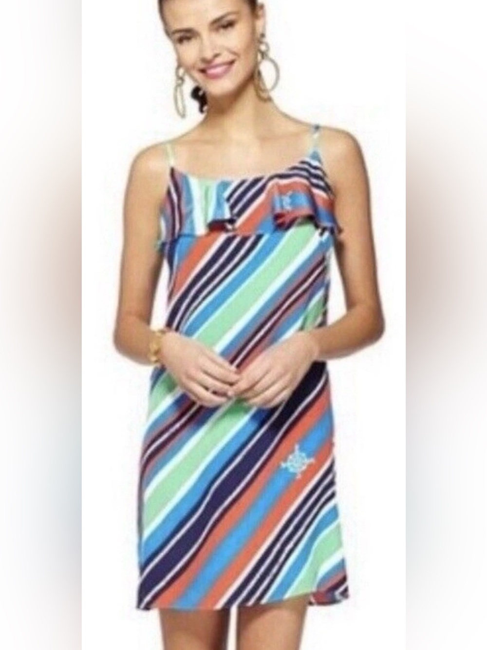 Lilly Pulitzer Laya Dress M Multi Overboard Stripe Silky Compass Cruise New $198
